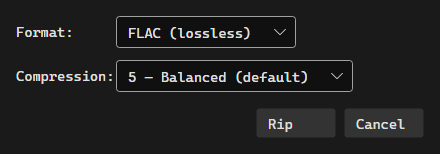 The Rip Options dialog