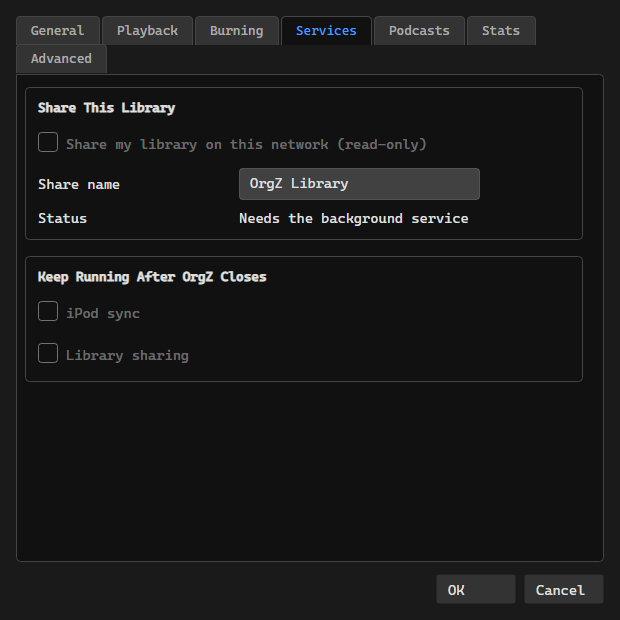 Services settings