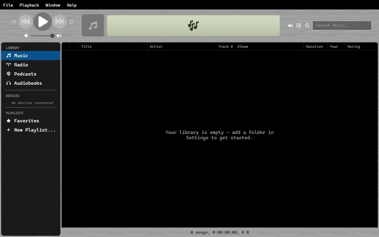 An empty library on first launch
