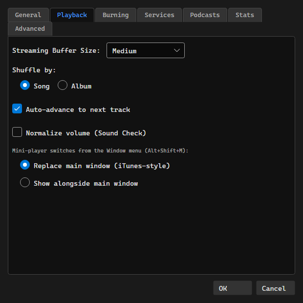 Playback settings