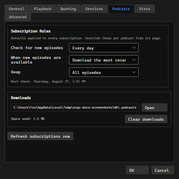 Podcast settings