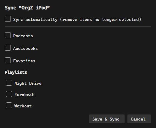 Sync settings for a connected device